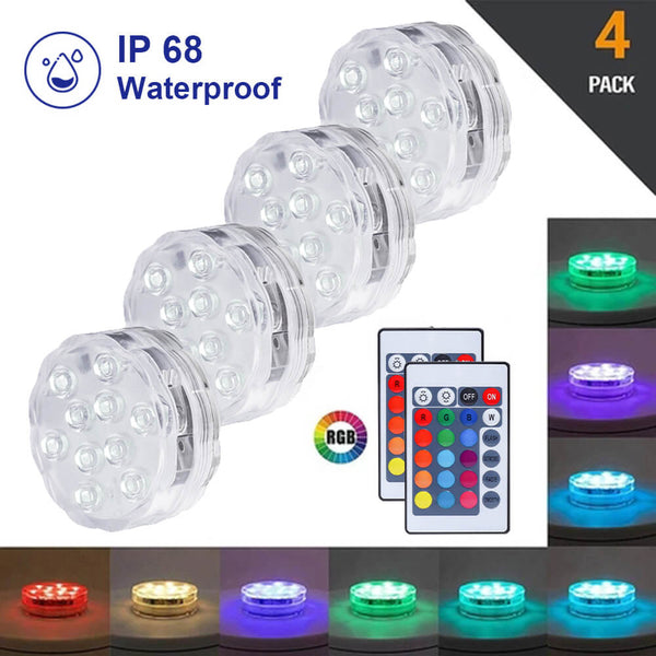Halloween 4PCS IP68 Submersible LED Lights with Remotes